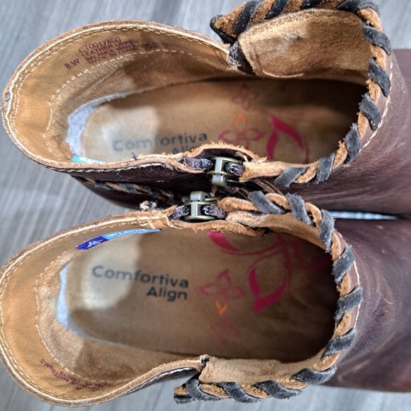 Comfortiva Align Leather Weatherproof Ankle Boots Women's Size 8W Brown Zip Side - Picture 5 of 8